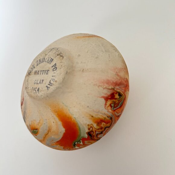 Vintage Nemadji Indian Native Clay pottery USA Orange black Swirl Vase 3" x 2" - Picture 10 of 13